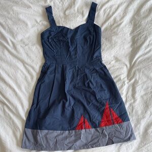 🇨🇦 Navy Nautical Dress with Red Sailboat Accents